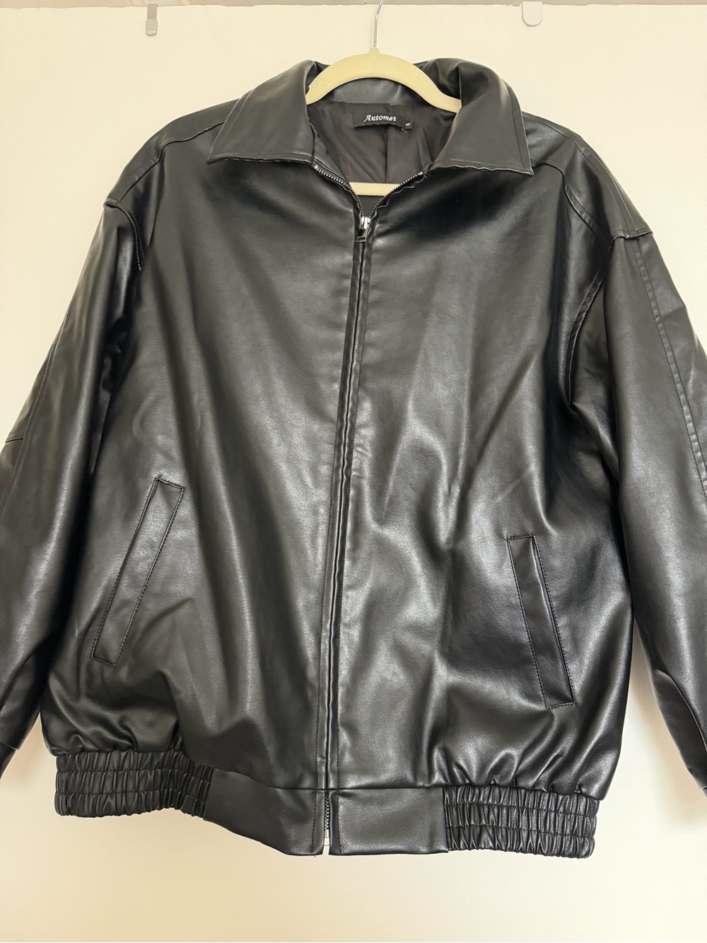 Oversized Faux Leather Zip Front Jacket